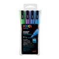 UNI POSCA Glitter-Marker PC-3ML 4er-Sets, Glitter Violett, Hellblau, Dunkelblau, Dunkelgrün, Kunststoff-Etui