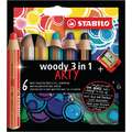 STABILO® ARTY woody 3 in 1 Etuis mit Spitzer, 6er Kartonetui, Set