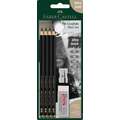 FABER-CASTELL Pitt Graphite Matt Sets, 2B, 6B, 10B, 14B + Radierer & Spitzer