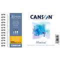 CANSON® Montval® Aquarellkarton, 300 g/qm Feinkorn, 10,5 cm x 15,5 cm, 300 g/m², fein, Spiralblock mit 12 Blatt, gebunden an der kurzen Seite