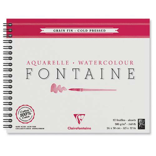 Clairefontaine FONTAINE Aquarellpapier Spiralblock, Feinkorn 