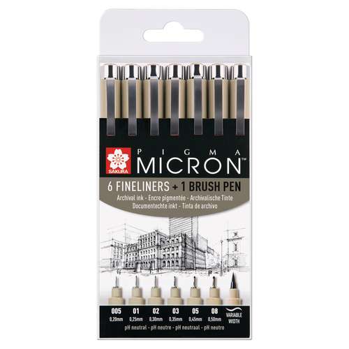 SAKURA® PIGMA MICRON™ 6 Fineliner + Brush pen 