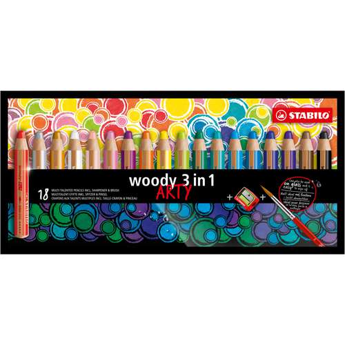 STABILO® ARTY woody 3 in 1 Set mit Pinsel + Spitzer 