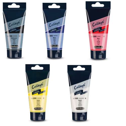 SCHMINCKE Linoldruckfarbe College, Primärfarbenset, 5 Tuben x 75 ml 